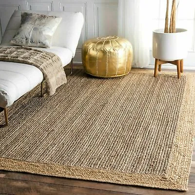 Rectangle Rug Braided Jute Natural Fiber Farmhouse Jute Area Rug Rustic Look Rug • $35.43