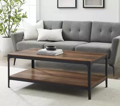 Angle 48 In. Rustic Oak/Black Large Rectangle Coffee Table  With Shelf • $78