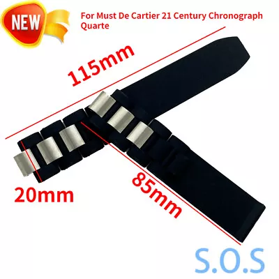 20mm Rubber Steel Watch Band For Must De Cartier 21 Century Chronograph Quarte • $15.02