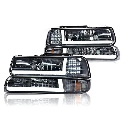 Fit For 99-02 Chevy Silverado 00-06 Tahoe LED DRL Smoke Headlights+Bumper Lamps  • $89.80