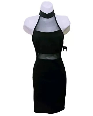 NWT Bebe Illusion Mesh Cut Out Mini Halter Dress Womens S Black LBD Bodycon  #7 • $72