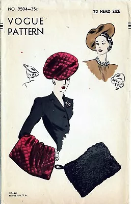 Vogue 9504 Pattern BERET Hat Bag Purse Muff Chemo Cancer Alopecia • $5.49