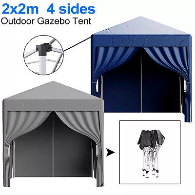 2x2m Heavy Duty Pop Up Gazebo Marquee Garden Party Canopy Tent 4 Sides Grey/Blue • £69.99