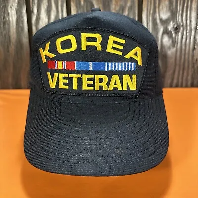 Vintage Korea Veteran Patch Hat Snapback Ball Cap Made In USA 80s 90s Blue Mesh • $14.85