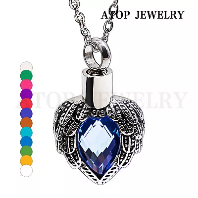 NEW Urn Necklace For Ash Crystal Heart Wings Cremation Pendant Memorial Jewelry • $9.89