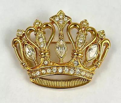 Vintage KJL For Avon Crown Brooch Pin Kenneth Jay Lane Gold Tone Rhinestone • $16.95