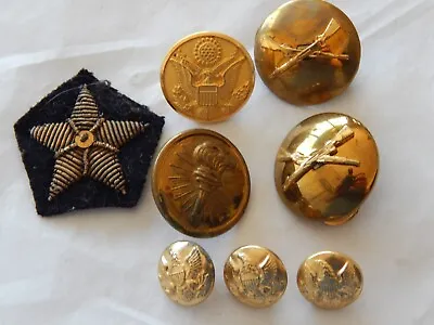 Vtg. Military Brass Eagle Buttons Collar Corners Star Applique Waterbury Co's • $9.99
