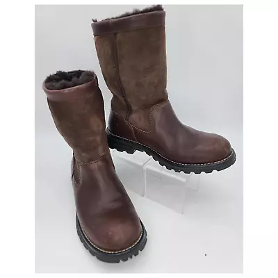 UGG Womens Brooks Brown Leather Shearling Lined Winter Boots Size 5.5 - 6? US • $49.99