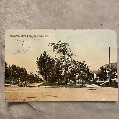 Manitowoc WI Boulevard North Side Printed Postcard Wisconsin 1912 Postmark • $4.99