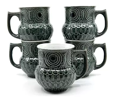 (5) Vintage OWL Mug POTTERY Coffee Cup SET Japanese STONEWARE 60s 70s MCM Boho • $67.50