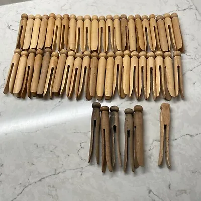 Vintage Wooden Clothes Pins Farmhouse Decor Round Head Line Drying Lot Of 49 • $31.35
