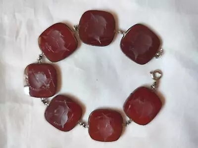 Vintage Victorian Carnelian Reverse Carved Cameo  Bracelet  ~ 7”   • $149.99