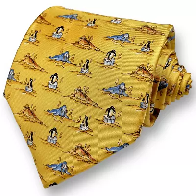 SALVATORE FERRAGAMO Men’s Designer Penguin Motif 100% Silk Whimsical Animal Tie • $59.99