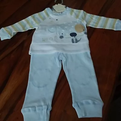 Babaluno Baby Boy 'DOGGY' 2 Piece Set Outfit Blue/White/Beige 9-12 Mths 74-80cm • £7