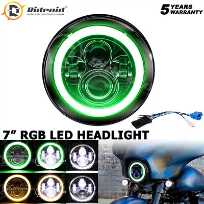 Green Halo Round 7  Motorcycle LED Headlight For Yamaha V-Star 1100 650 Classic • $29.99