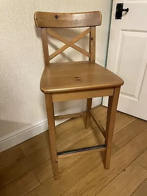 IKEA INGOLF Solid Pine Bar Stool Chair 64cm Seat Height • £20