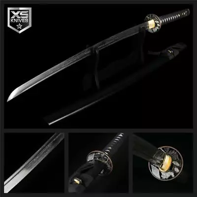 41  Real BATTLE READY Handmade DAMASCUS STYLE Japanese Samurai Katana Sword BLK • $109.95