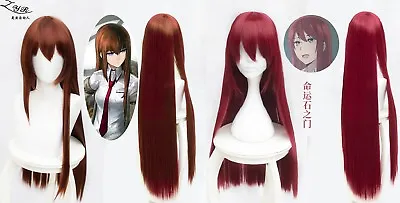  Steins Gate Makise Kurisu Long Straight Red Hair Cosplay Wig 2 Color +Track • $25.49