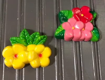 Vintage Flower Magnets Set Of 2 Plastic Lot 70’s Refrigerator Kitschy • $10