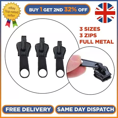 Metal Universal Replacement Repair Kit Zipper 3 Sizes Instant Zip Slider Tool UK • £3.47