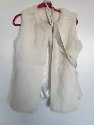 Womens K-Yen White Real Fur (Rabbit & Lamb) Vest Gilet With Leather Belt Size 6 • £59.99