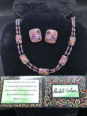 Vintage Michal Golan Handcrafter Semi-presious Stones Necklace & Earring Set  • $249.99