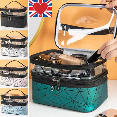 Large Double Layer Toiletry Cosmetic Bag Vanity Storage Pouch Travel Makeup Case • £2.99