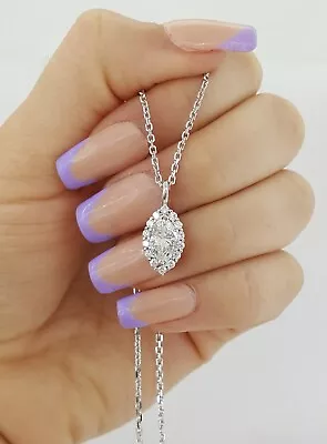 Marquise & Round Diamond Halo 1.47 Ct Necklace 20  14K White Gold Retail $12K • $3095