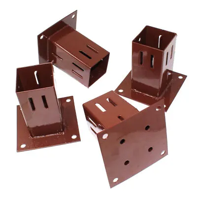 £28.99 • Buy FOUR PACK 75 X 75mm 3  X 3  BOLT DOWN QUICK FIT FENCE POST SHOE HOLDERS BROWN