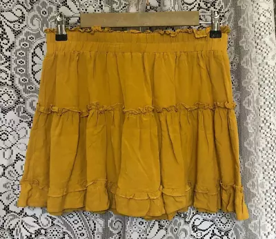 Zaful Mustard Yellow Mini Skirt Ruffled Elastic Waist Soft Flirty Fun Small • $5