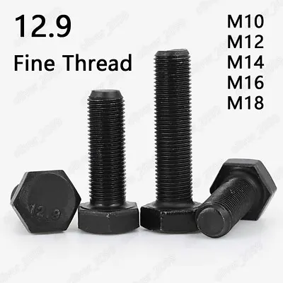 Fine Thread Black 12.9 Steel Hexagon Bolts Hex Head Screws M10 M12 M14 M16 M18 • $17.81