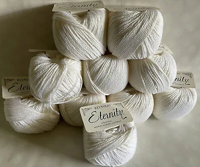 Lot Of 10 Vintage Reynolds Eternity Yarn Skeins Wool Blend 750 Bright White • $49.99