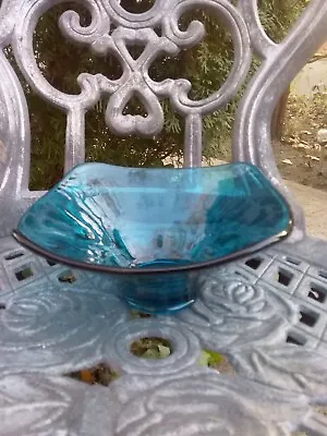 Vintage Viking Blue MCM Art Glass Bowl Candy Dish • $11.95