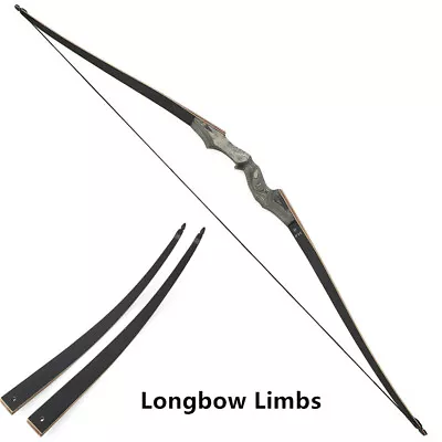 60  Black Hunter Longbow Recurve Bow Limbs 25-60lbs Bamboo Core Limbs Archery • $51.99