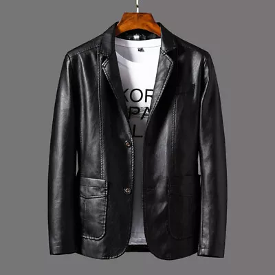Men's PU Leather Formal Dress Blazer Leather Jacket Coat Business Slim Wedding • $45.99