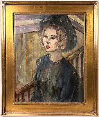 MID CENTURY MODERNIST PAINTING Of A YOUNG WOMAN With EARRINGS Signed RANSLEY • $495