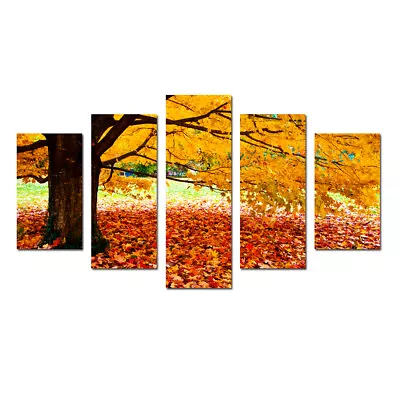Autumn Maple Leaf Landscape 5p Canvas Print Wall Art Picture Poster Home Decor • $137