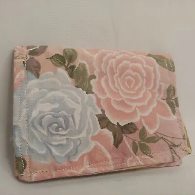 Handmade Wallet Pink & Blue Floral Tri-fold Card OOAK Boho Hippie Flowers • £10.74