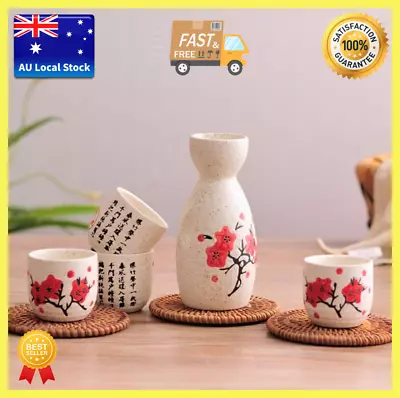 [6x]Japanese Traditional Sakura Patterned 5 Piece Sake Set 1 Bottle 4 Cups Gift • $229.95