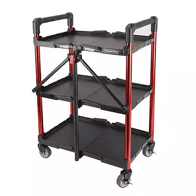 Collapsible 3-Shelf Utility Tool Cart Storage Shop Garage Wheel Rolling Black • $55.65