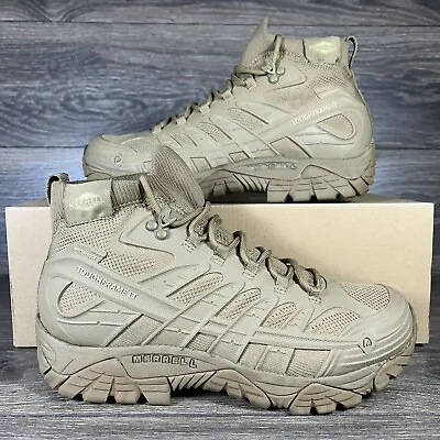 Merrell Men's Moab Velocity Mid Waterproof TOUGHFRAME Beige Tactical Boots Shoes • $89.95
