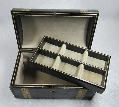 C1900 Antique Leather Casket Jewellery Case - Gilt Tooled Design • £30