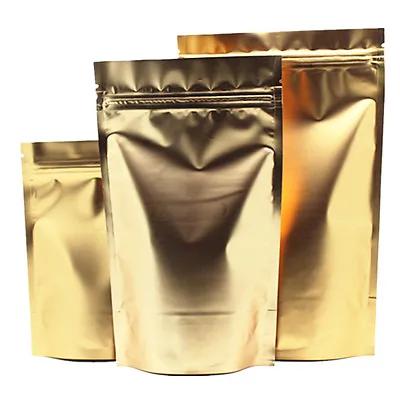 Gold Aluminum Foil Stand Up Package Bag Mylar For Zip Food Grade Lock Bean Pouch • $17.60