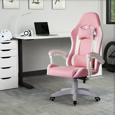 White Pink Executive Racing Gaming Chair PU Faux Leather Computer Desk Chair • £75.99