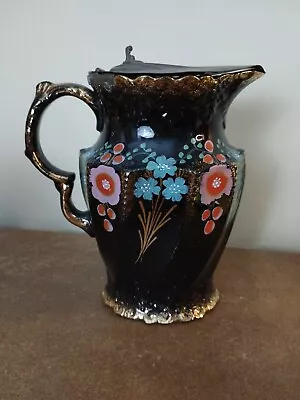 Antique Victorian Jackfield Glazed Hand Painted Lidded Water Jug 19.5cm Tall • £11.95