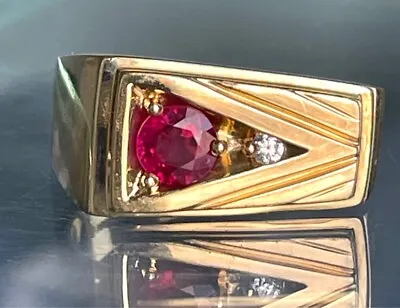 Mens 14k Yellow Gold Ruby And Diamond Ring Size 11 • $695
