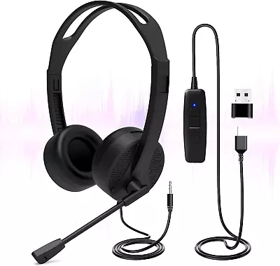 USB Computer Headset With Noise Cancelling Microphone For Call Center & Office • £25.96
