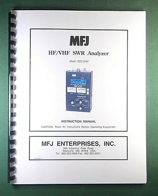 MFJ 259C SWR Analyzer Instruction Manual: W/Clear Protective Covers! • $22.50