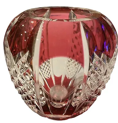 $199 • Buy Vtg Val St. Lambert Cranberry Cased Cut Crystal Vase, Mid-Century Modern 4.5”