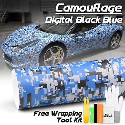 Camouflage Digital Black Blue Auto Matte Vinyl Sticker Wrap Decal Sheet Film • $4.99